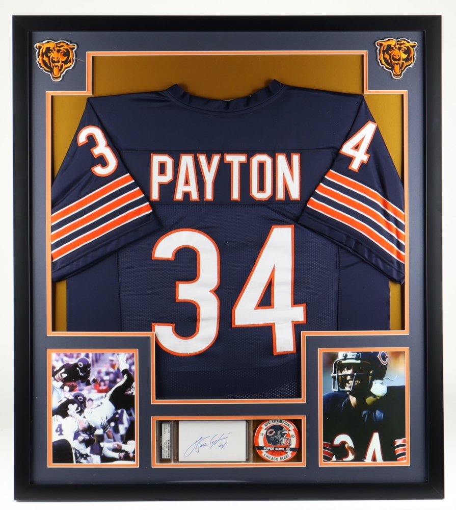 Walter Payton Signed 32x36 Custom Framed Cut Display with Super Bowl XX Pin (PSA) (1 of 1)