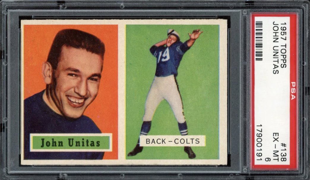 1957 Topps #138 Johnny Unitas Rookie HOF Baltimore Colts PSA 6 (1 of 2)