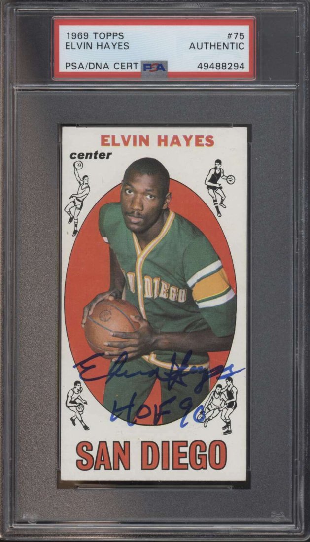 1969 Topps #75 Elvin Hayes HOF RC PSA AUTO SIGNED HOF 90 Inscribed (1 of 2)