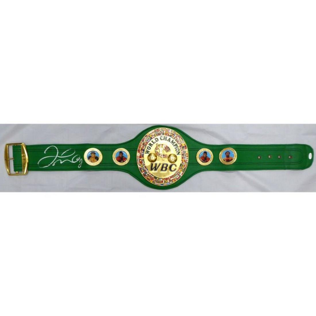 FLOYD MAYWEATHER JR. SIGNED GREEN WBC FULL SIZE BELT (JSA COA): FLOYD MAYWEATHER JR. SIGNED GREEN WBC FULL SIZE BELT (JSA COA)