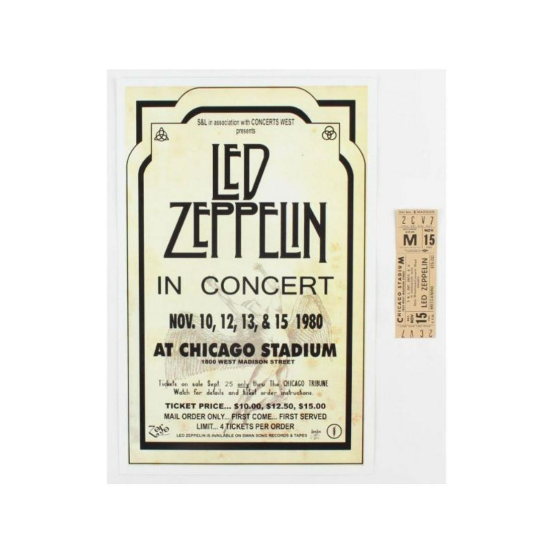 Set of (2) Led Zeppelin Concert Items with (1) Concert Ticket & (1) 11x17 Concert Poster Print: Set of (2) Led Zeppelin Concert Items with (1) Concert Ticket & (1) 11x17 Concert Poster Print (Chicago Stadium Corporation LOA). Ticket Dated November 15, 1980