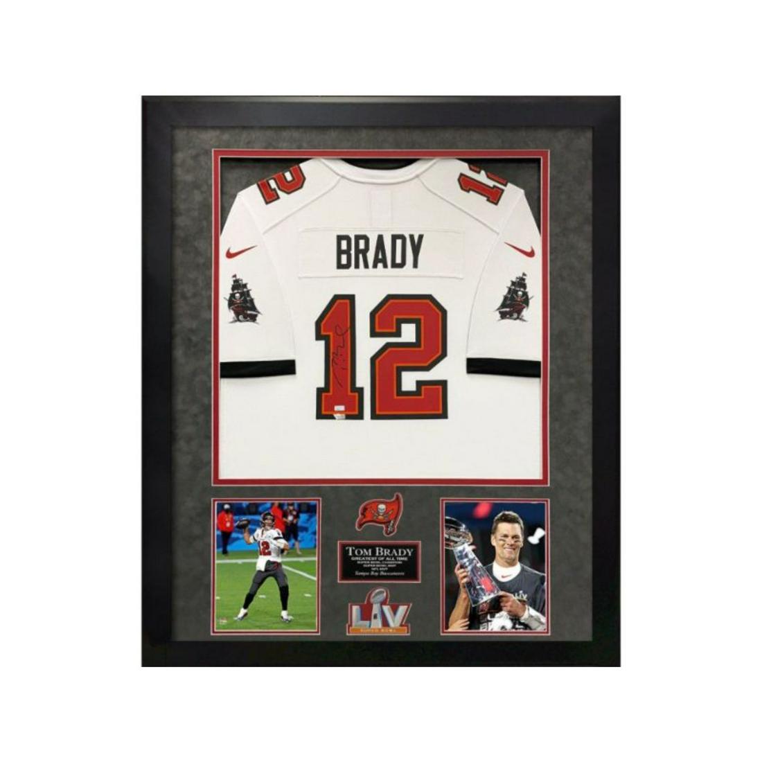Tom Brady Autograph Jersey Tampa Bay Buccaneers Super Bowl LV White Framed 32Ã—40 FANATICS COA (1 of 1)