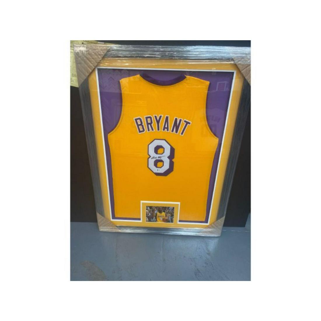 Kobe Bryant Signed Framed Custom Yellow Pro Style Basketball Jersey BAS LOA (1 of 1)