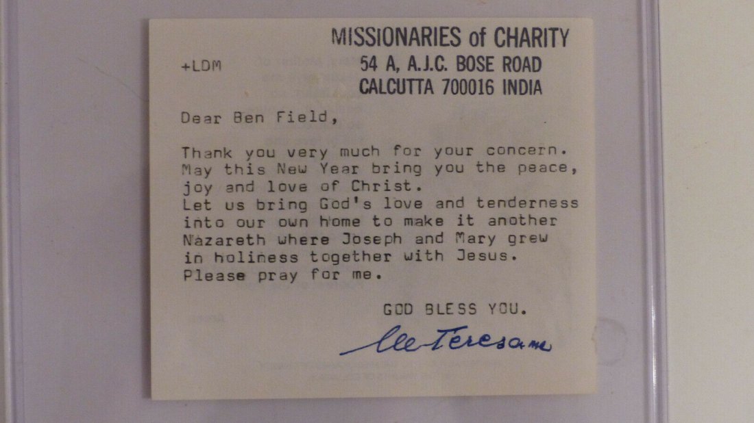 Mother Teresa Signed Prayer Card with New Year Message (PSA LOA) (1 of 3)