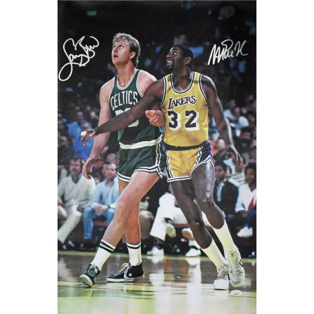 Magic Johnson & Larry Bird Signed 17x28 Canvas (JSA Bird COA) (1 of 1)