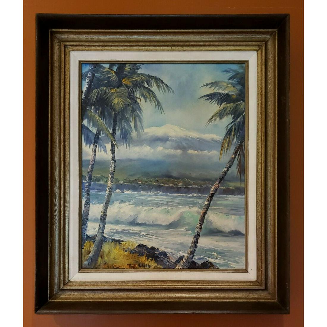 1976 STEPHEN SANDS Hawaii SNOW CAPPED MAUNA KEA Oil Painting Framed (23"x26") (1 of 3)