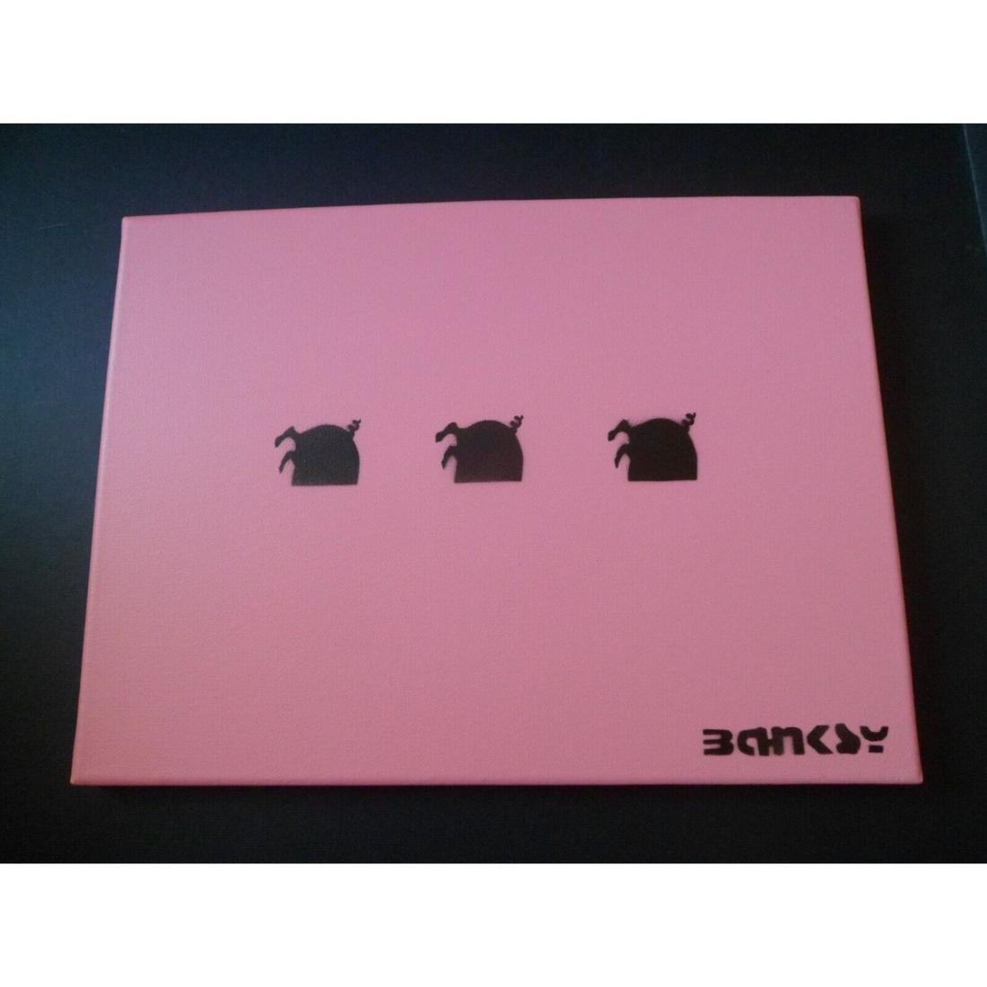 STOT21STCPLANB NOT BANKSY ORIGINAL CANVAS DOWN WITH THE F**KING FILTHY PIGS (1 of 2)