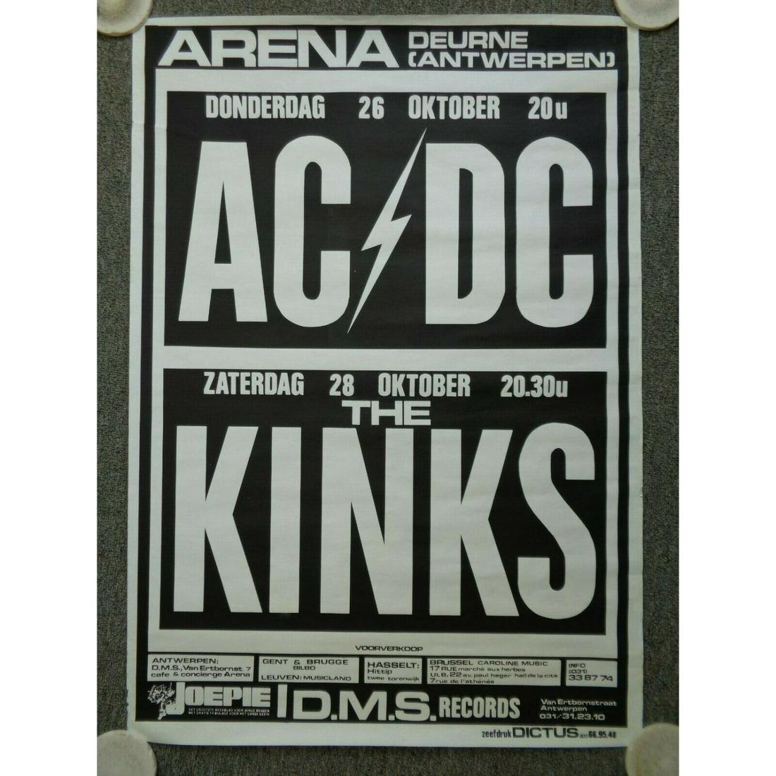 AC/DC Powerage Concert Tour Music Poster + Kinks Arenahall Deurne Belgium 1978: AC/DC Powerage Concert Tour Music Poster + Kinks Arenahall Deurne Belgium 1978