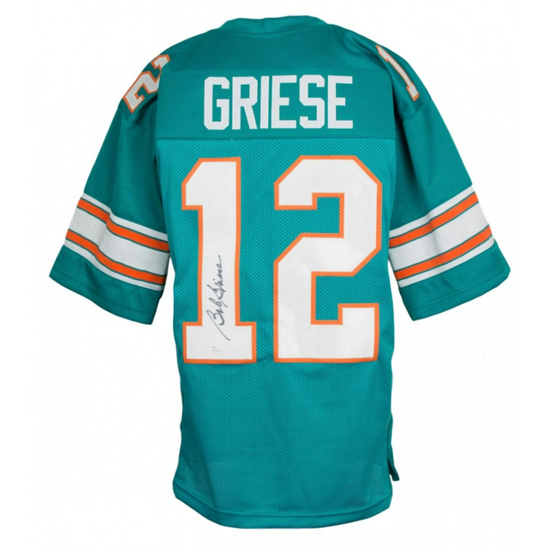 Bob Griese Signed Jersey (JSA COA): Custom on-field style jersey. Everything is sewn on, size XL. Hand-signed by Bob Griese (HOF).The lot / autograph(s) includes an official James Spence Authentication (JSA) hologram and matching COA fo