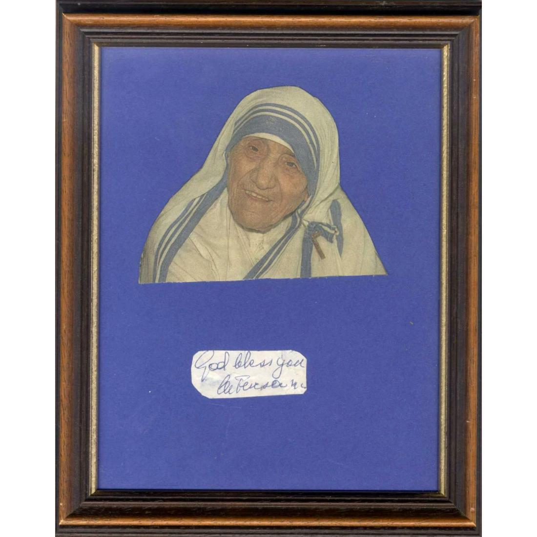 VERY RARE MOTHER TERESA SIGNED AND INSCRIBED CUT FRAMED JSA LOA (1 of 2)