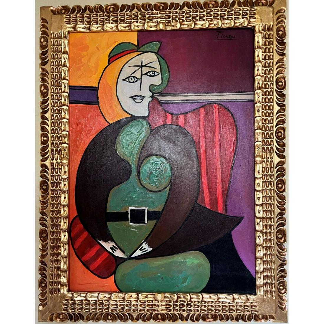 RARE HAND PAINTED Pablo Picasso  oil on canvas, signed, stamped and framed (1 of 2)
