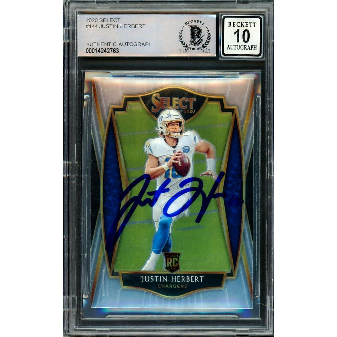 JUSTIN HERBERT SIGNED 2020 SELECT PREMIER LEVEL RC CHARGERS BAS 10 (1 of 2)