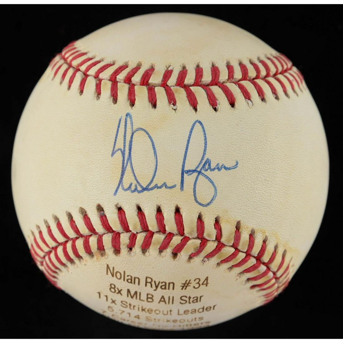 Nolan Ryan Signed LE OAL Career Stat Engraved Baseball (JSA COA) (See Description) (1 of 2)