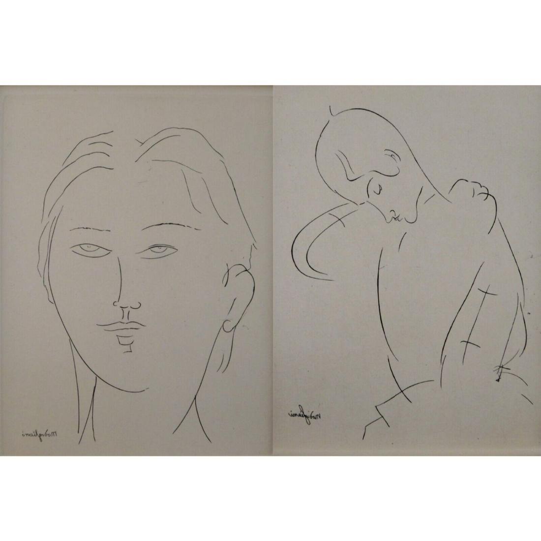 RARE Original Amedeo Modigliani Drypoint Etchings. Woman & Boy (prints are 6x4 each): RARE Original Amedeo Modigliani Drypoint Etchings. Woman & Boy (prints are 6x4 each)