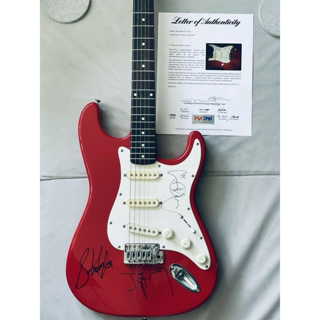 STEVEN TYLER & JOE PERRY SIGNED FENDER GUITAR BODY AEROSMITH HOF PROOF PSA COA: STEVEN TYLER & JOE PERRY SIGNED FENDER GUITAR BODY AEROSMITH HOF PROOF PSA COA