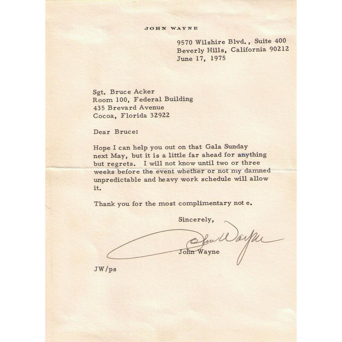 Rare John Wayne Signed 1975 Letter (JSA LOA): Rare John Wayne Signed 1975 Letter (JSA LOA)