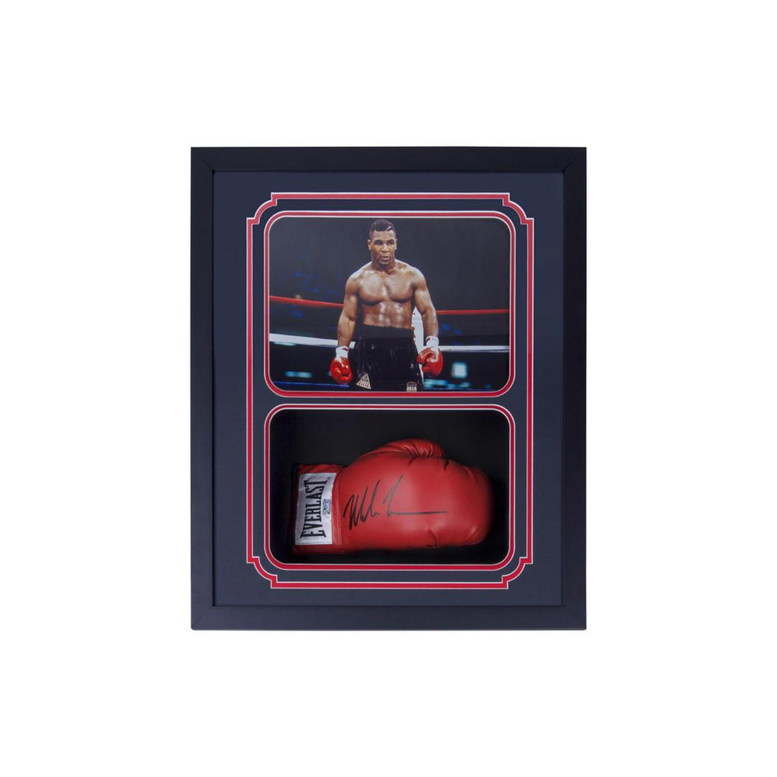 Mike Tyson Signed Custom Framed Boxing Glove BAS COA: Custom Mike Tyson Signed Glove with Photo BAS COA
