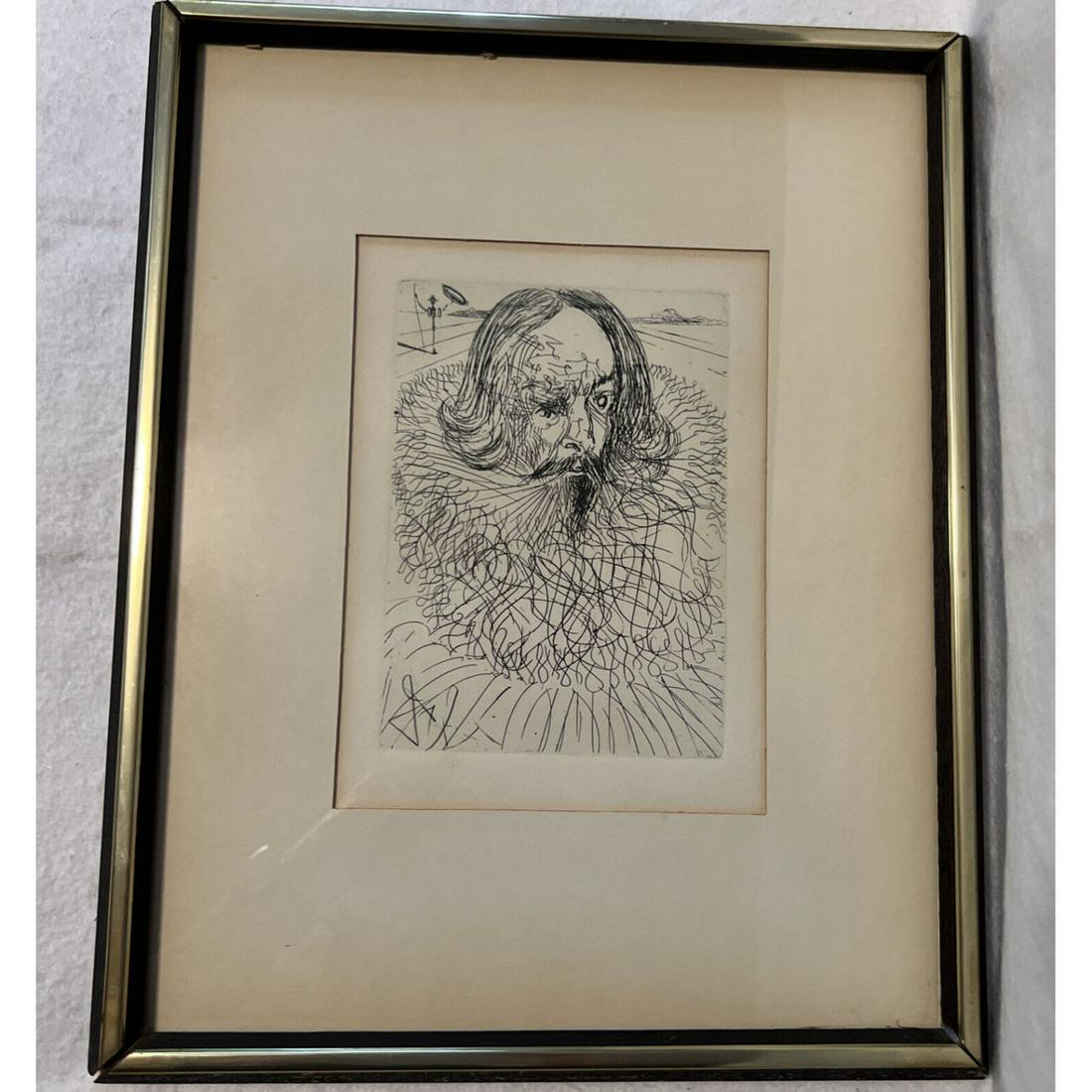 Original and Framed "Cervantes" By Salvador Dali Original Etching Signed in Plate W/COA (1 of 1)