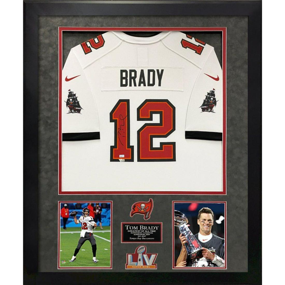 Tom Brady Autograph Jersey Tampa Bay Buccaneers Super Bowl LV White Framed 32Ã—40 FANATICS COA (1 of 1)