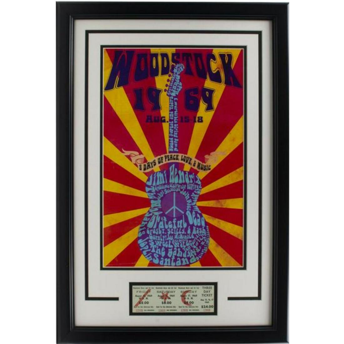 Woodstock 1969 11x17 Framed Poster Photo w/ Original Ticket (1 of 1)
