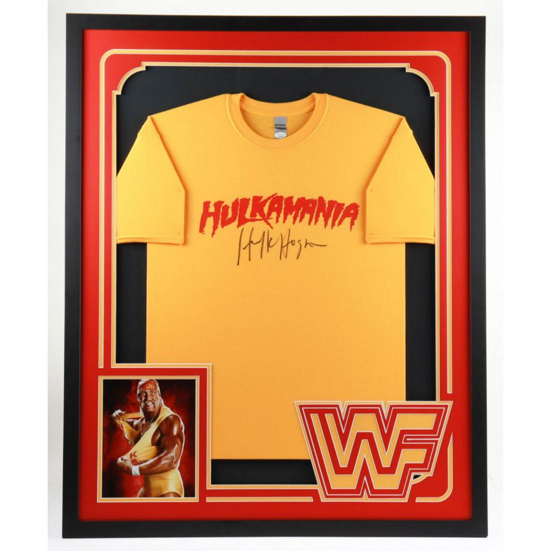 Hulk Hogan Signed 34x42 Custom Framed "Hulkmania" T-Shirt (JSA COA) (1 of 1)