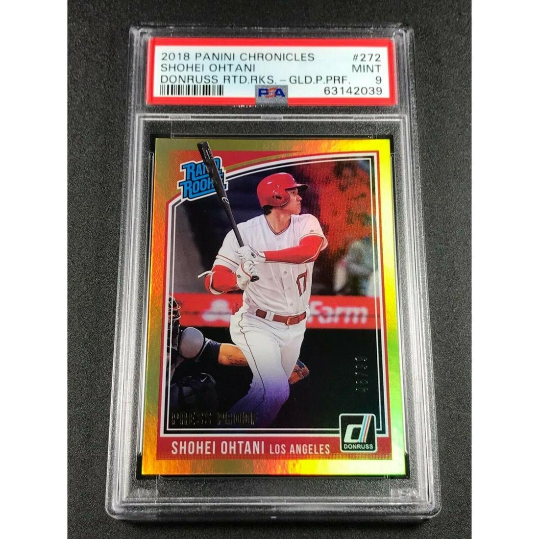 2018 DONRUSS RATED ROOKIE #272 GOLD PROOF ROOKIE SHOHEI OHTANI  /99 PSA 9 (1 of 2)