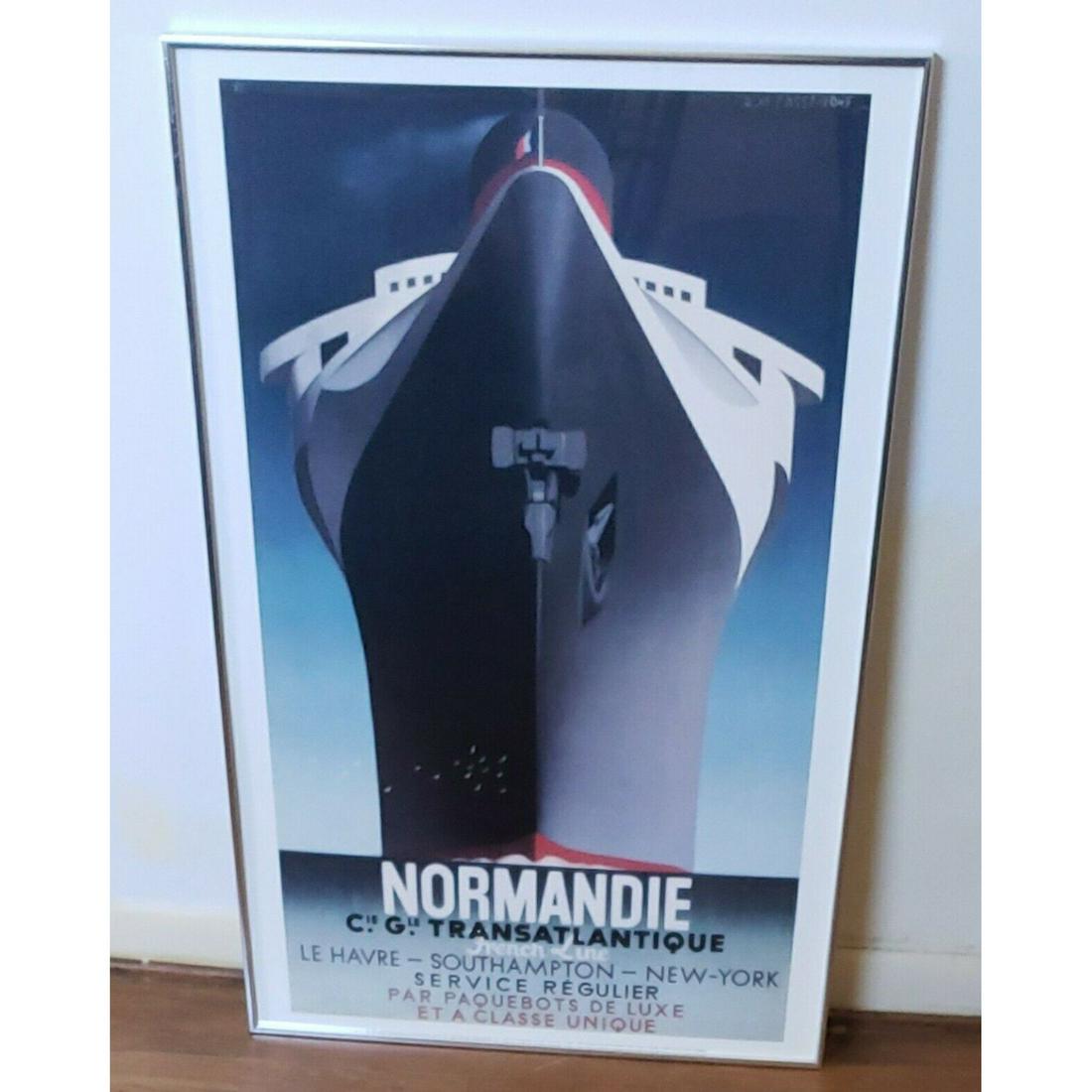 1998 VINTAGE A.M. CASSANDRE Normandie (36x24) Glass Framed Art Poster (1 of 2)