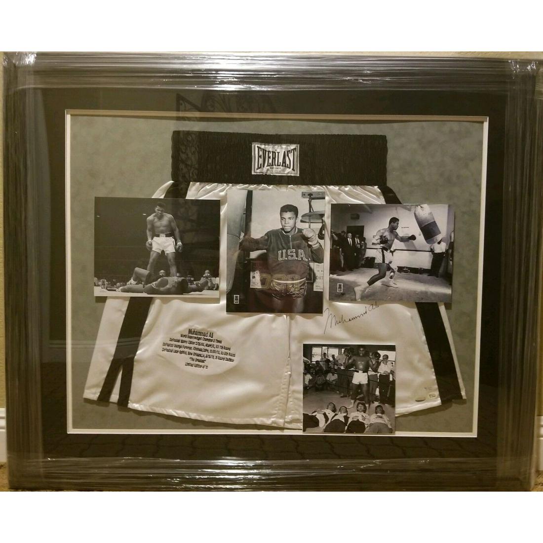 MUHAMAD ALI SIGNED & FRAMED LTD TO 1O BOXING SHORTS DISPLAY (STEINER COA ) (1 of 2)