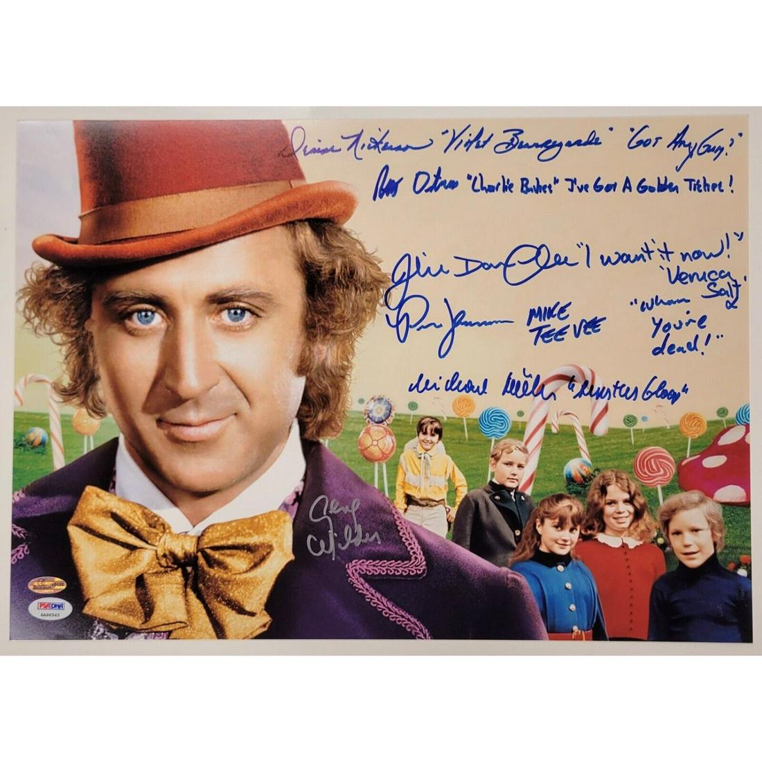 Gene Wilder Willy Wonka Cast 6 auto signed 12x17 Photo Poster Quotes (PSA LOA): Gene Wilder Willy Wonka Cast 6 auto signed 12x17 Photo Poster Quotes (PSA LOA)