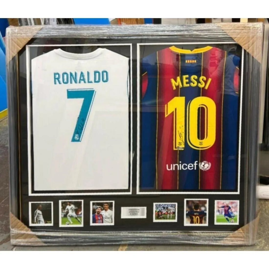 Lionel Messi + C. Ronaldo dual signed framed jerseys BAS LOAS (1 of 1)