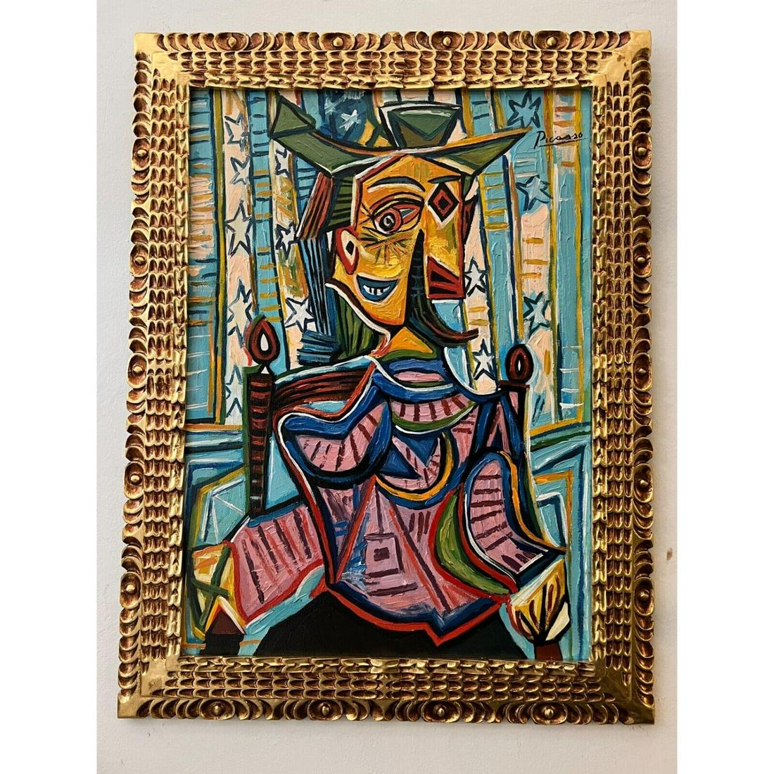 Rare signed Pablo Picasso painting, oil on canvas, with Gallery Stamps (1 of 2)