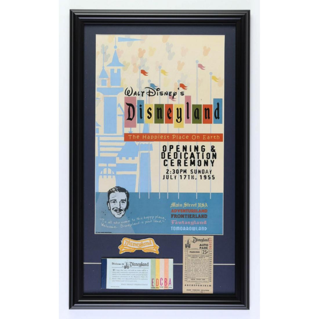 Vintage Disneyland 15x25 Custom Framed Display with Ticket Booklet, Parking Pass, and Employee: Vintage Disneyland 15x25 Custom Framed Display with Ticket Booklet, Parking Pass, and Employee Uniform Patch