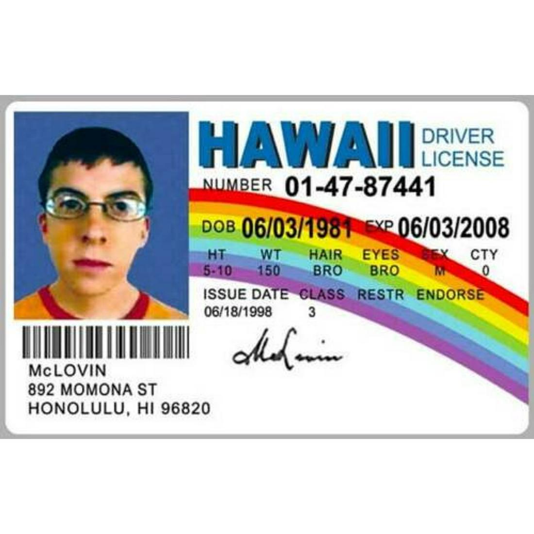 McLovin Drivers License ID Card Superbad Movie Fogels Novelty Prop: McLovin Drivers License ID Card Superbad Movie Fogels Novelty Prop