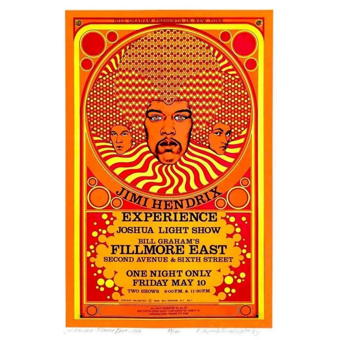 JIMI HENDRIX EXPERIENCE 1968 DAVID BYRD SIGNED FILLMORE EAST POSTER / NMT 2 MINT: JIMI HENDRIX EXPERIENCE 1968 DAVID BYRD SIGNED FILLMORE EAST POSTER / NMT 2 MINT