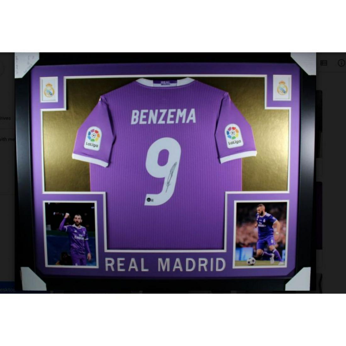 Framed Karim Benzema Signed Real Madrid Away 2016-2017 Jersey (Beckett COA): Framed Karim Benzema Signed Real Madrid Away 2016-2017 Jersey (Beckett COA)