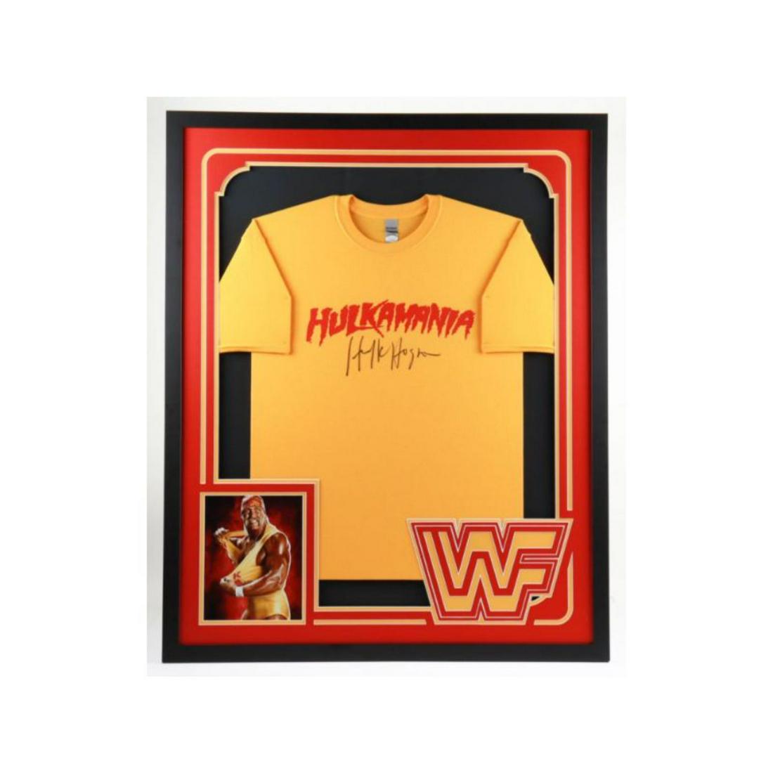 Hulk Hogan Signed 34x42 Custom Framed "Hulkmania" T-Shirt (JSA COA) (1 of 1)