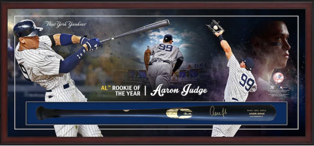 Aaron Judge New York Yankees Framed Autographed Rookie of the Year Bat Collage Shadowbox (FANATICS C (1 of 1)