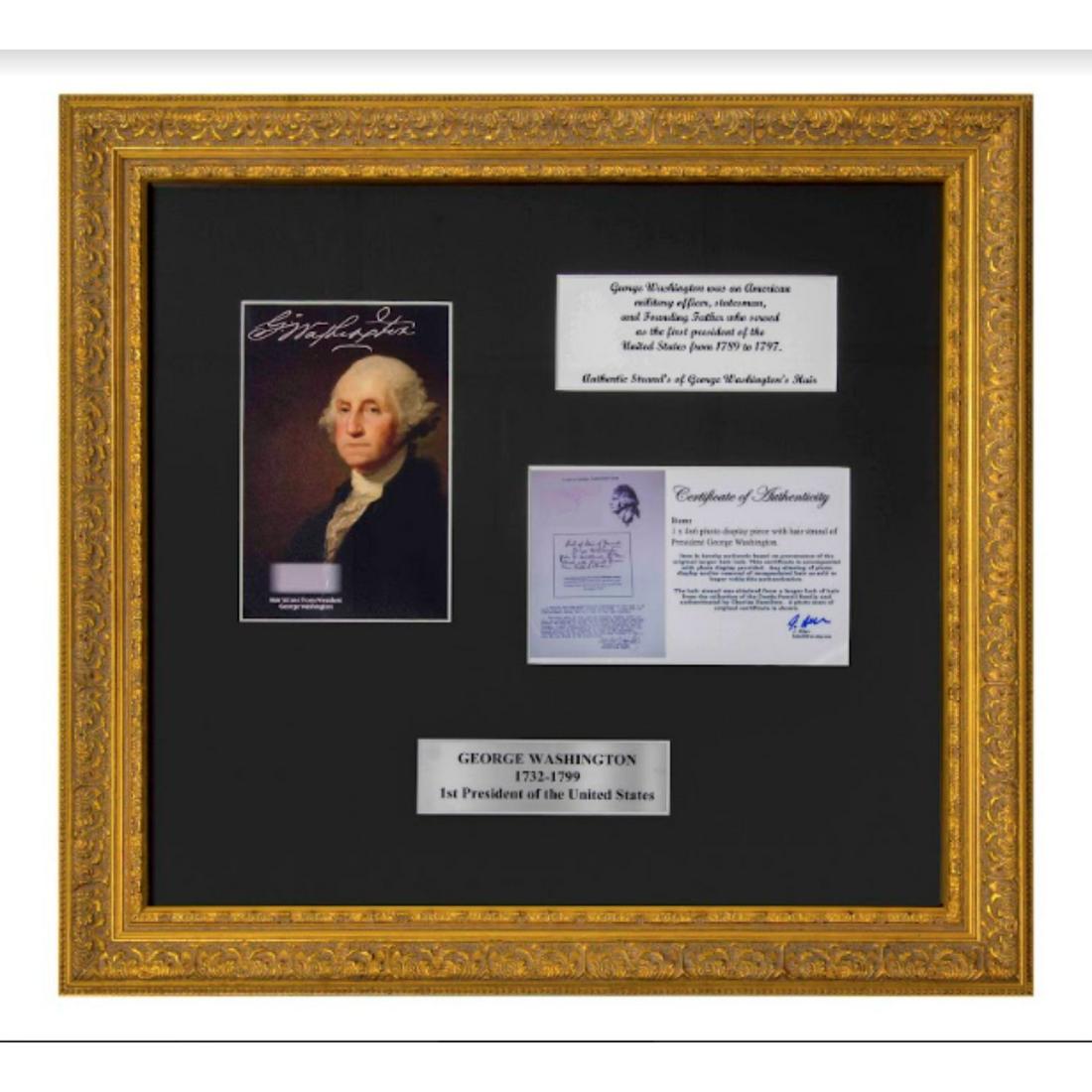 Photo Display Piece With Original Hair Strand of President George Washington (COA) (1 of 1)