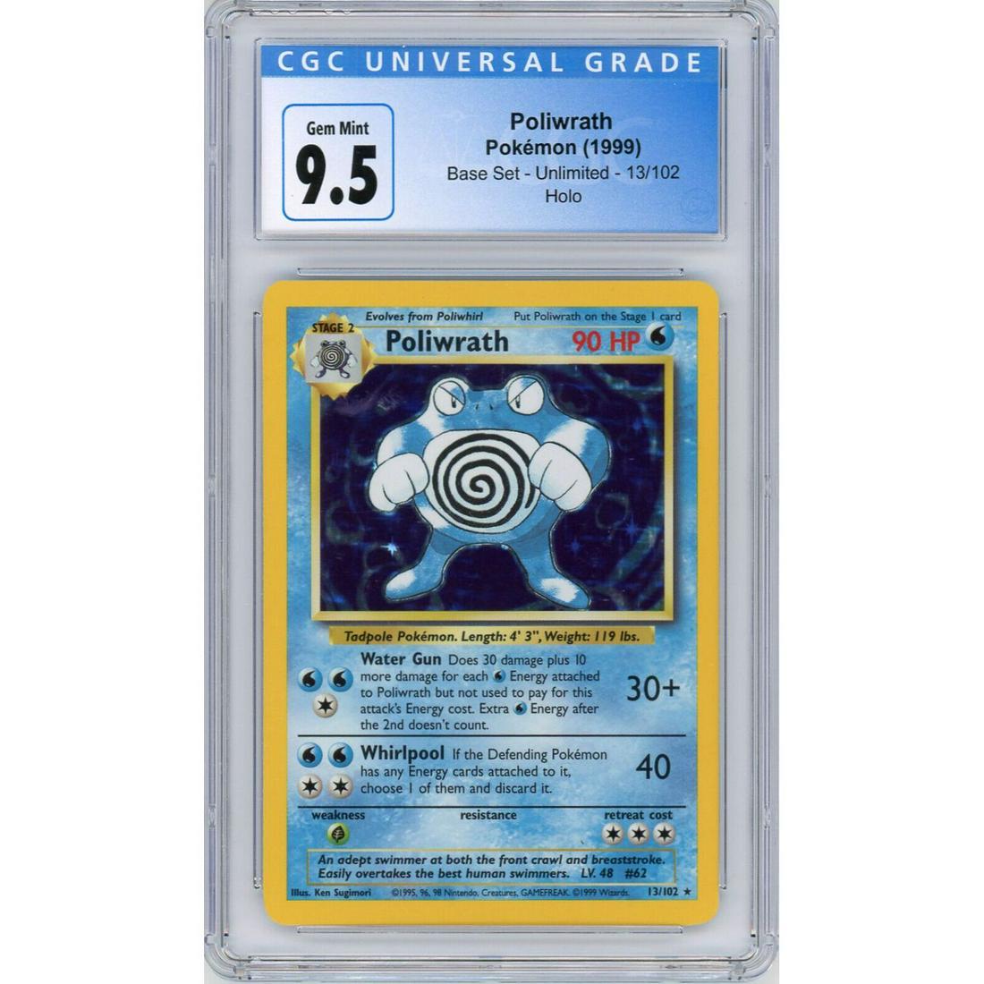 1999 Base Set Unlimited #13 Poliwrath - Holo CGC 9.5 (1 of 2)