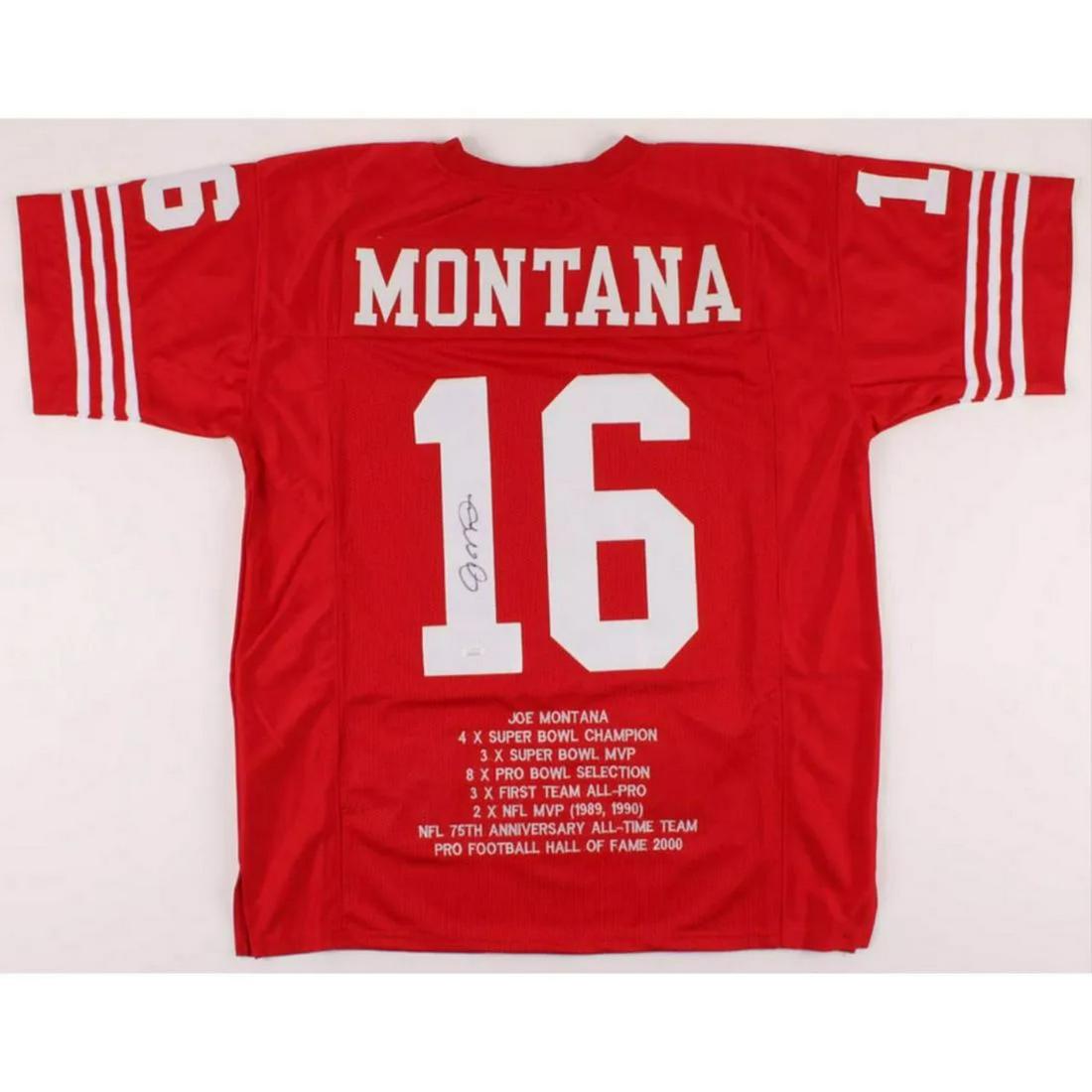 Joe Montana Signed Career Highlight Stat Jersey (JSA (1 of 1)