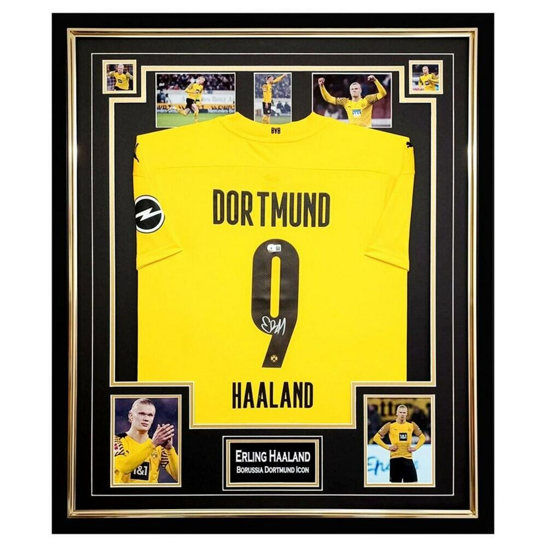 Erling Haaland Signed Framed Borussia Dortmund Jersey (Beckett COA): Erling Haaland Signed Framed Borussia Dortmund Jersey (Beckett COA)