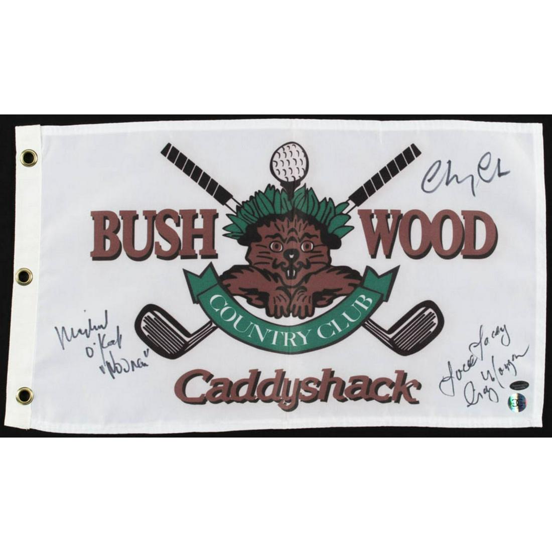 Chevy Chase, Cindy Morgan, & Michael O'Keefe Signed "Caddyshack" Bushwood Country Club Pin Flag (1 of 1)