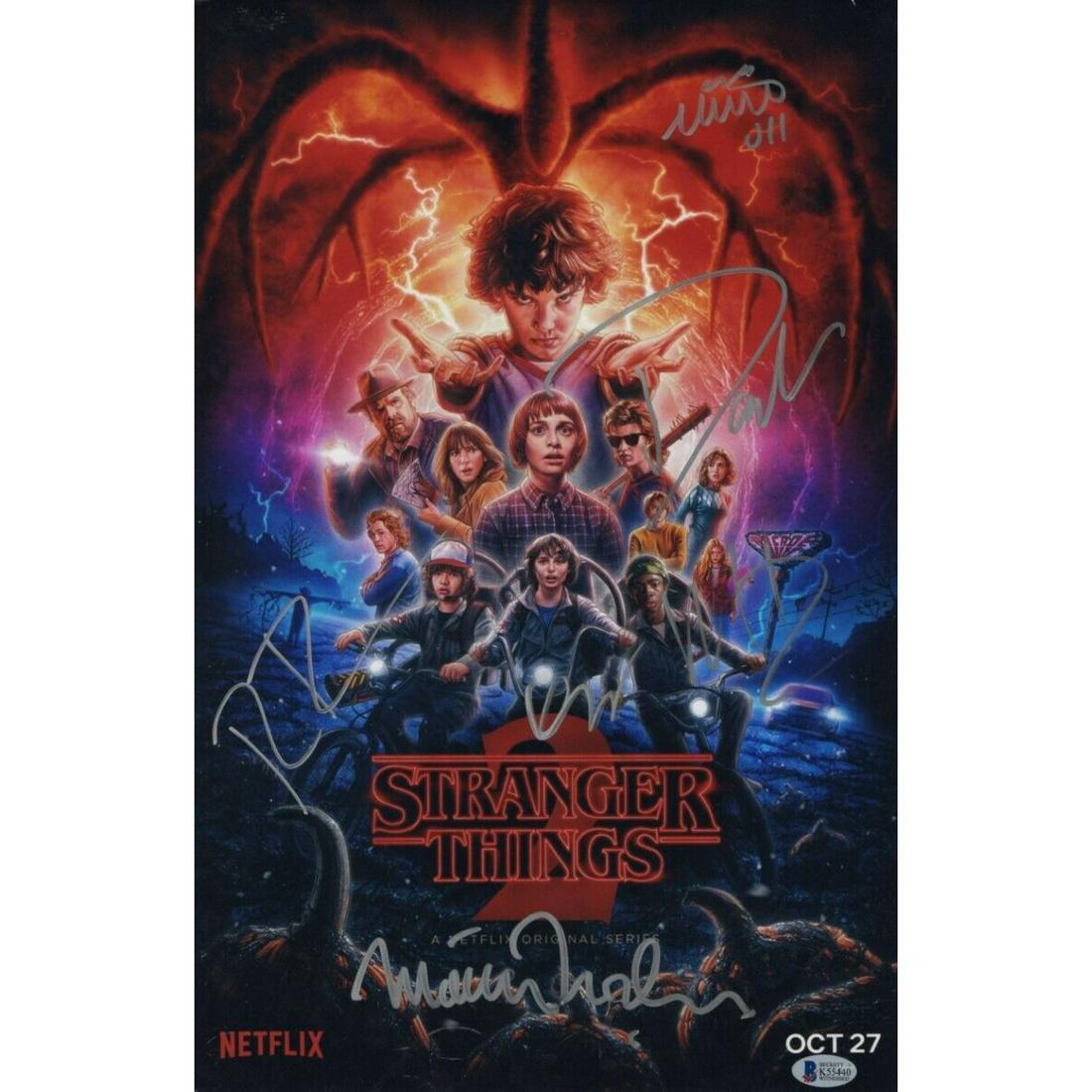 Stranger Things Cast Signed 11X17 Photo Wolfhard Brown (BAS LOA): Stranger Things Cast Signed 11X17 Photo Wolfhard Brown (BAS LOA)