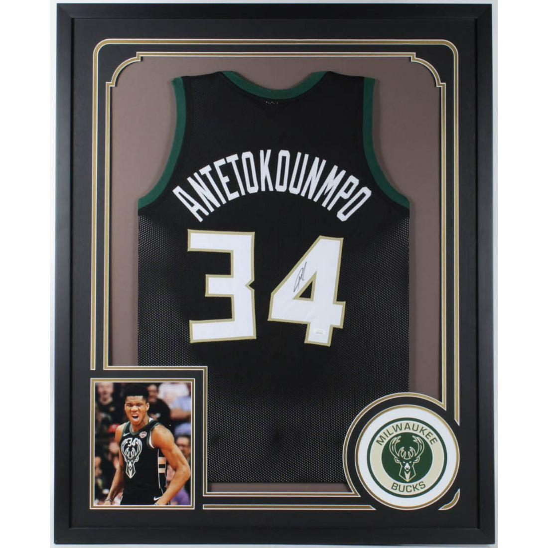 Giannis Antetokounmpo Signed 34x42 Custom Framed Jersey Display (JSA COA) (1 of 2)