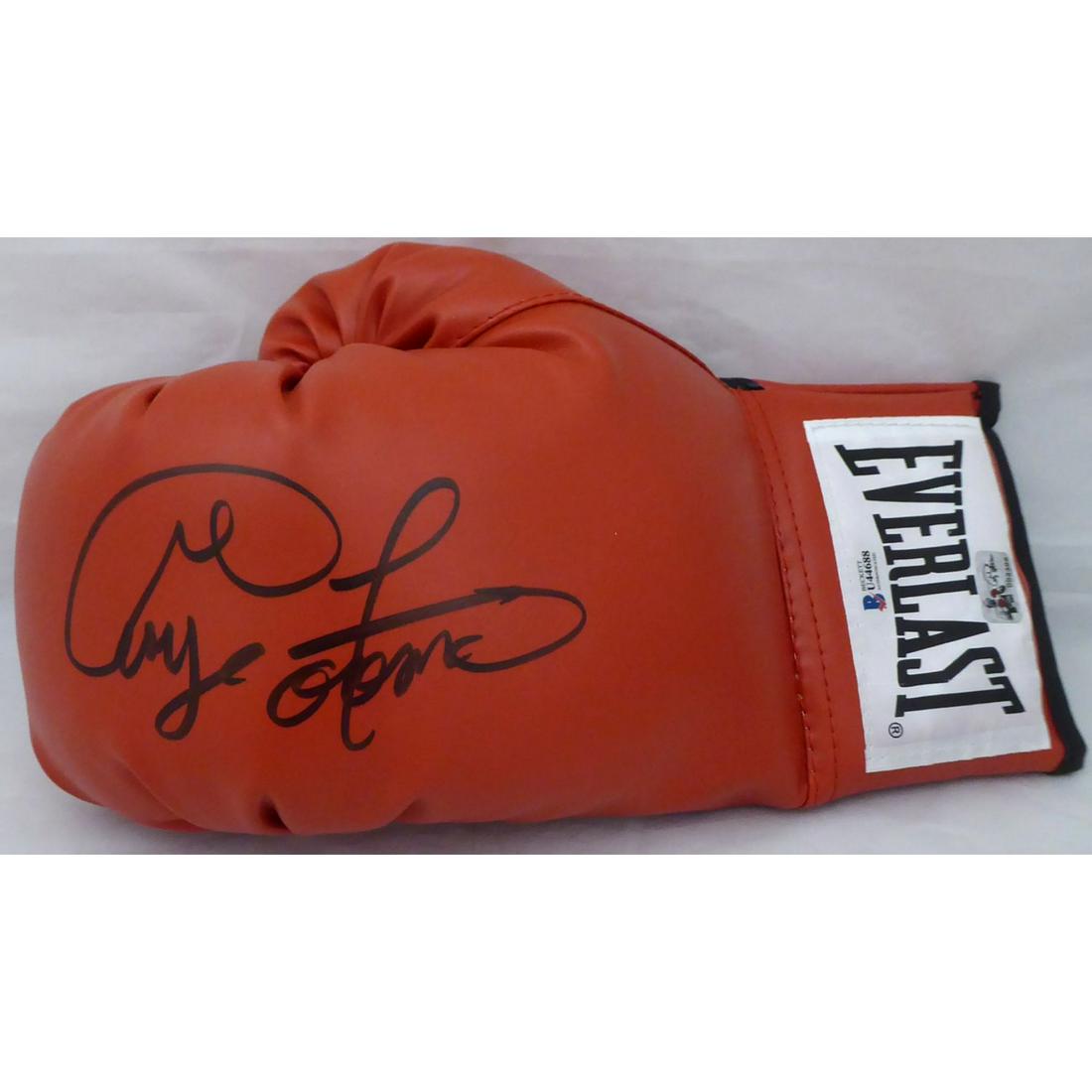 George Foreman Autographed Red Everlast Boxing Glove LH Signed In Black Beckett BAS (1 of 1)