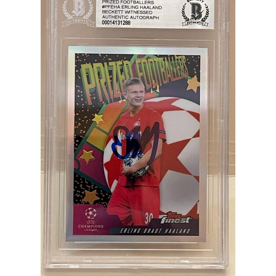 Erling Haaland Signed 2019-20 Topps Finest Prized Footballers #PFEHA Rookie Card (Beckett) (1 of 1)