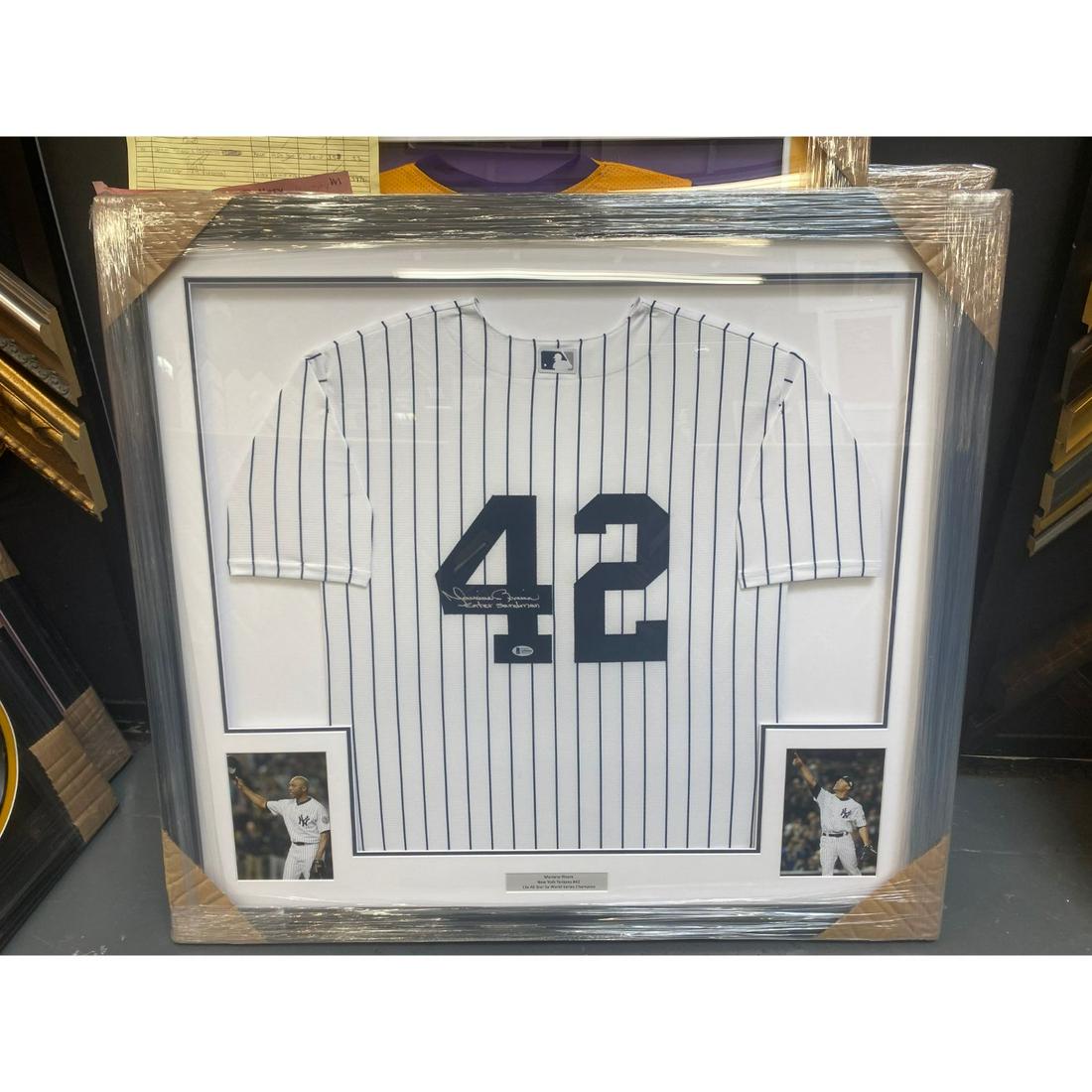 New York Yankees Mariano Rivera Autographed White Nike Framed Jersey "Enter Sandman" Beckett BAS (1 of 1)