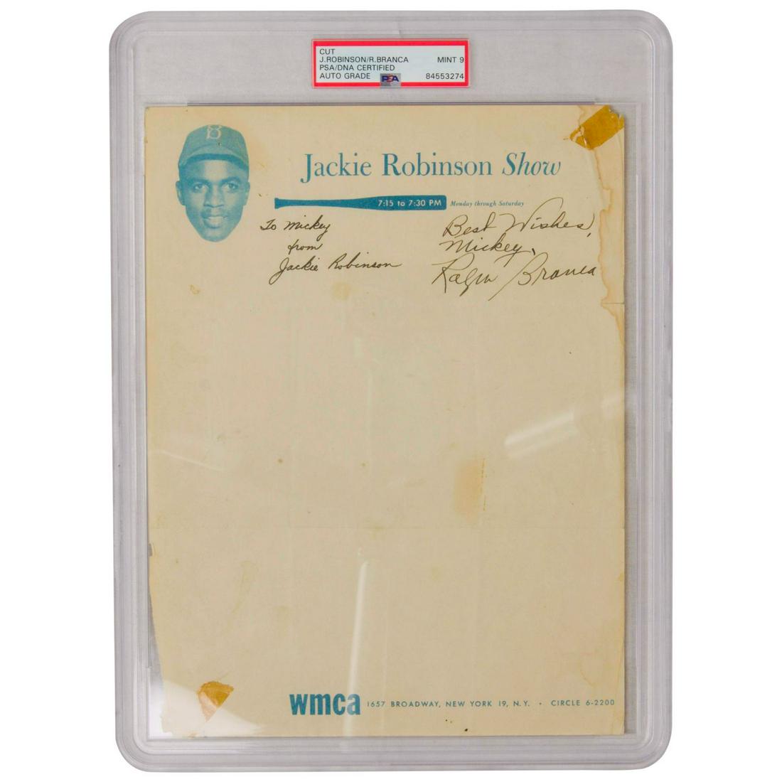 Jackie Robinson/Ralph Branca Signed WMCA Paper MINT 9 (PSA & JSA) (1 of 2)