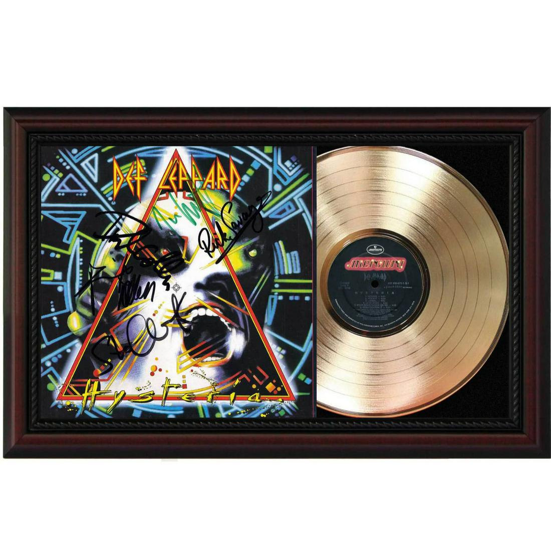 Def Leppard Cherrywood Framed Gold LP Record Signature Display M4 (1 of 1)
