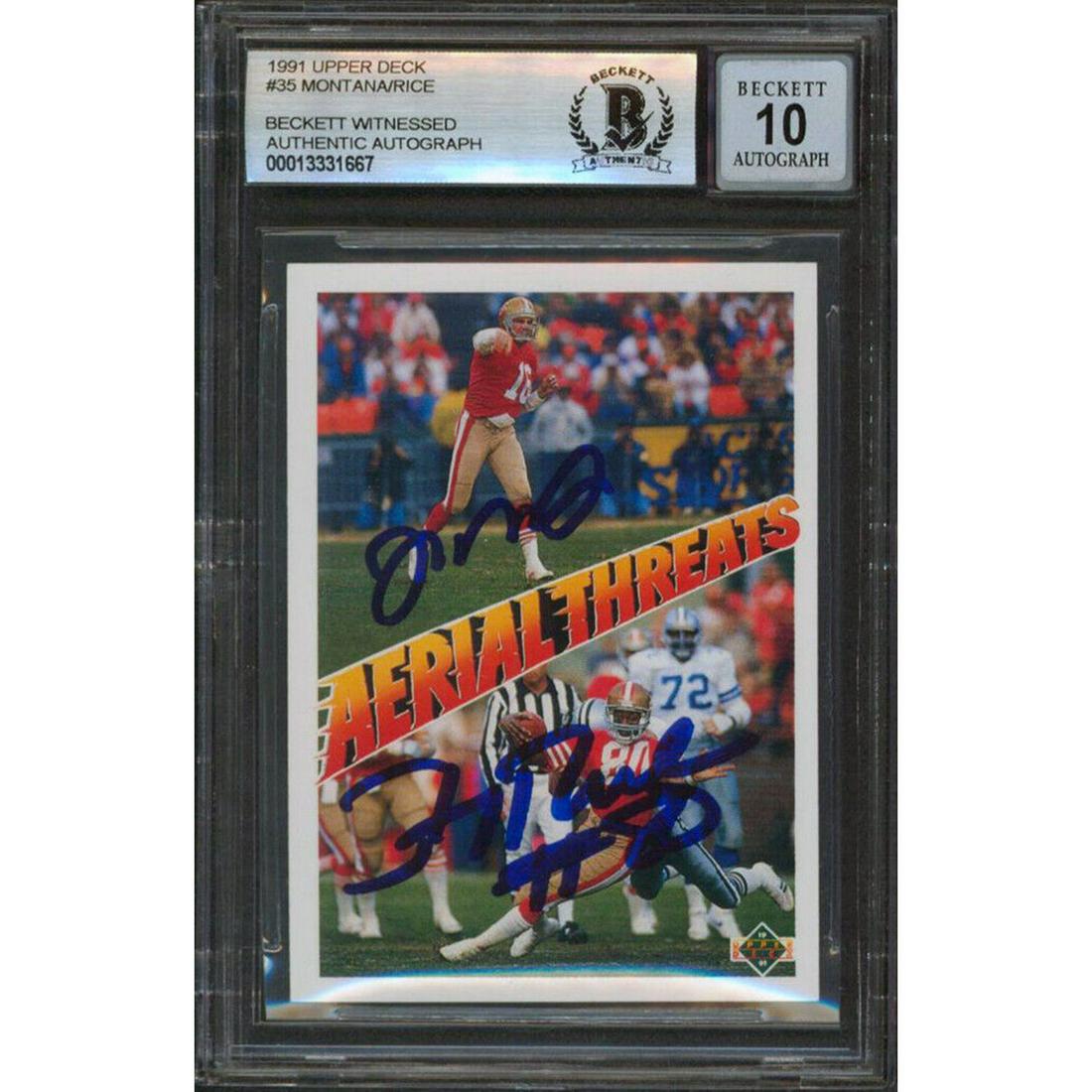 Jerry Rice & Joe Montana Signed 1991 UD #35 Aerial Threats Card BAS 10 AUTO (1 of 2)